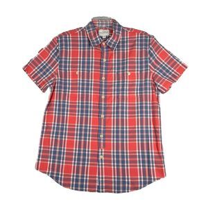 Lucky Brand Shirt Mens Medium‎ Blue Red Plaid Flannel Button Up Country Rustic